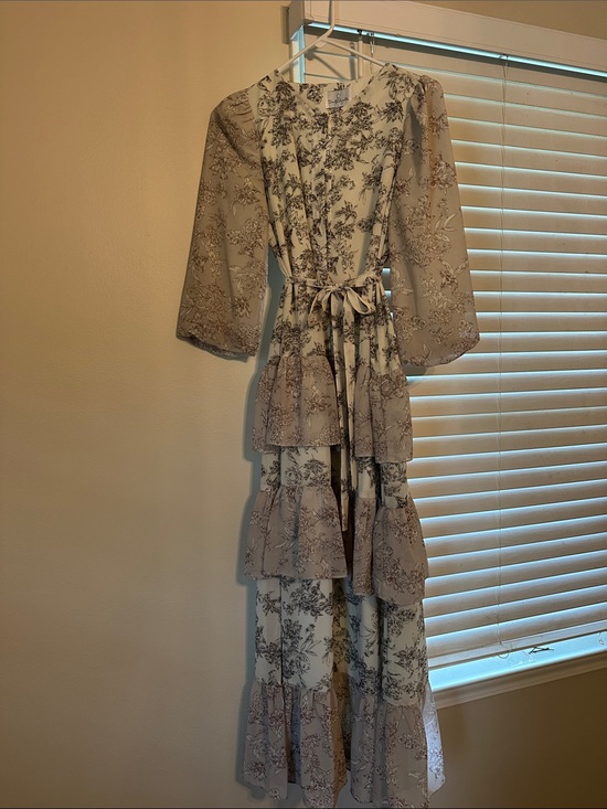 Dainty Jewells Dresses & Skirts - Dainty Jewells Taupe Floral Tiered Maxi Dress with Tie Waist